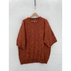 Vintage Clench Jeans Sweater Mens 2XL Rust Orange Short Sleeve 3D Knit Crewneck